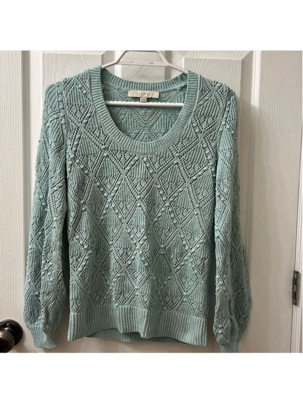 Loft crocheted sweater sea foam green women’s size extra small pretty elegant